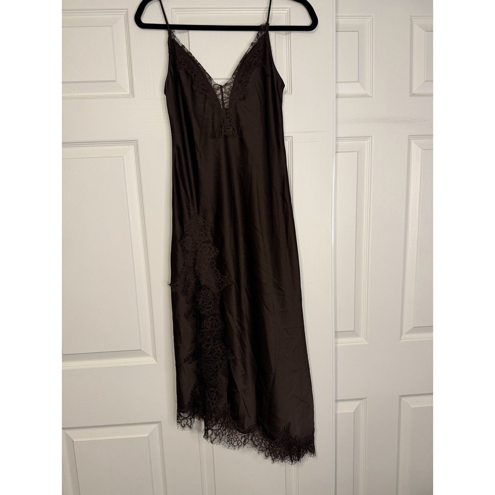 Zara Collection Y2K Lace Tank Dress‎ Satin Brown Fairy Festival Asymmetrical